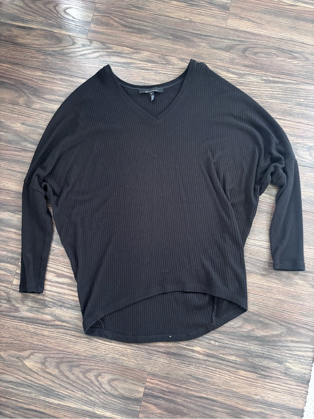 White House Black Market Black Ribbed V-Neck Women’s Top